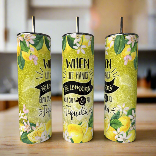 Tequila 20oz Skinny Tumbler with 3D Decorative Lid Topper handmade custom gift by Kreative By Design