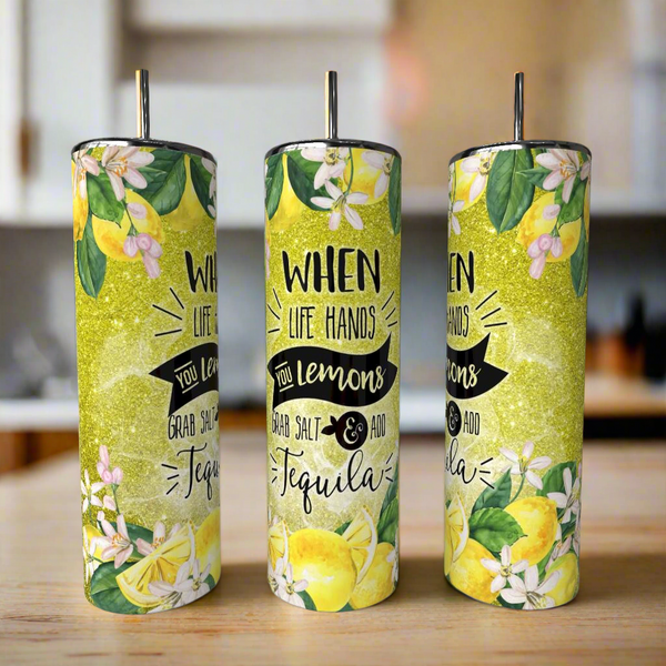 Tequila 20oz Skinny Tumbler with 3D Decorative Lid Topper handmade custom gift by Kreative By Design