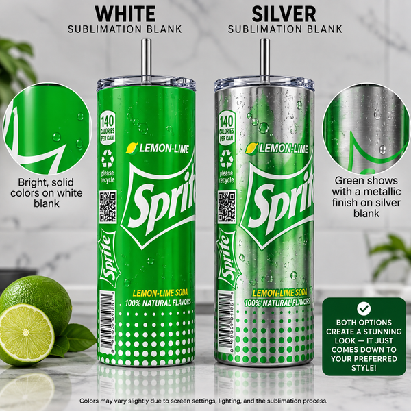 Lemon Lime Soda-Inspired 20 oz Skinny Tumbler | White or Silver