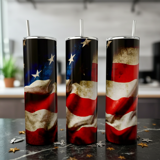American Flag 20oz Skinny Tumbler handmade custom gift by Kreative By Design