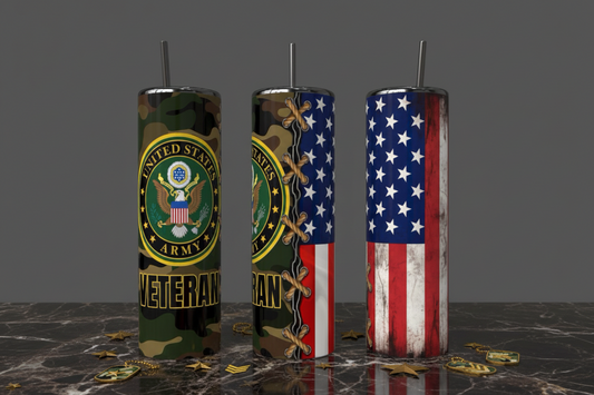 Veteran Flag 20oz Skinny Tumbler handmade custom gift by Kreative By Design