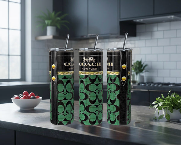 Luxury Designer Style Green & Black 20oz Skinny Tumbler | Premium Stainless Steel Insulated Travel Cup
