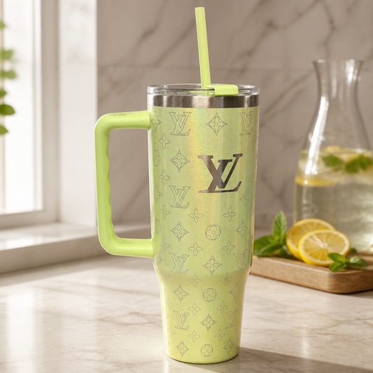 Shimmer Blue-Green Luxe   LV 30 oz Engraved Stainless Steel Travel Tumbler