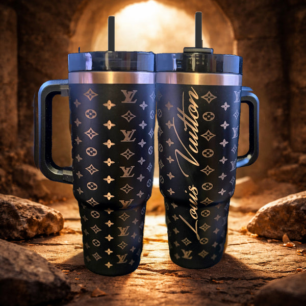 Black & Gold  Cursive 30oz Tumbler 20 oz Engraved Tumbler
