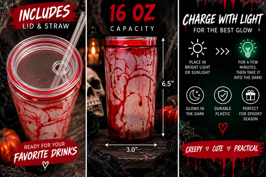 Bloody Glow in the Dark 16oz Tumbler | Halloween Blood Drip Cup