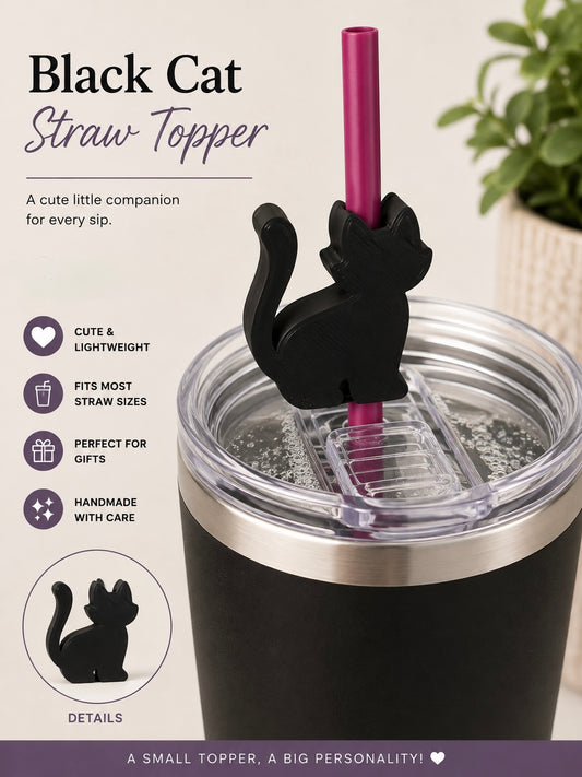 Black Cat Hat Straw Topper – Halloween Tumbler Accessory
