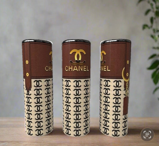 CoCo monogram brown Stainless Steel Tumbler handmade custom gift by Kreative By Design