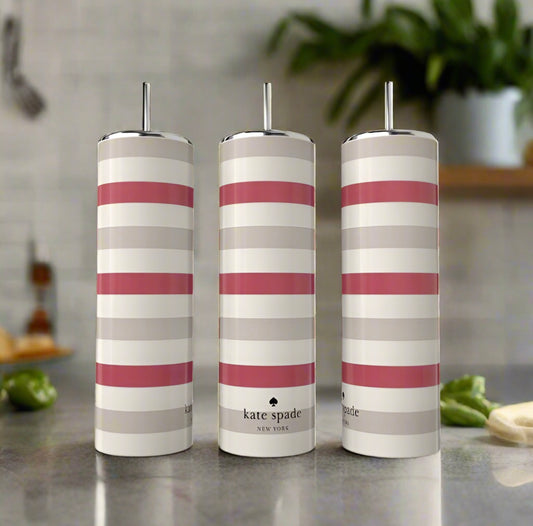 Pink Stripe 20oz Skinny Tumbler handmade custom gift by Kreative By Design