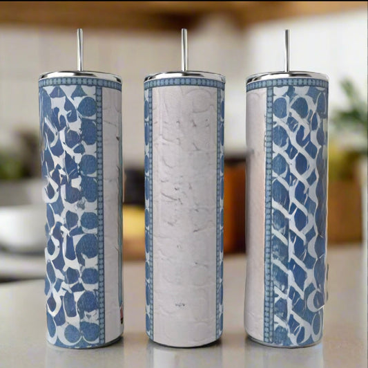 Light Blue Geo 20oz Tumbler handmade custom gift by Kreative By Design