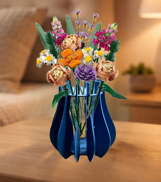 Blue LEGO Botanical Bouquet Vase with Stem Support