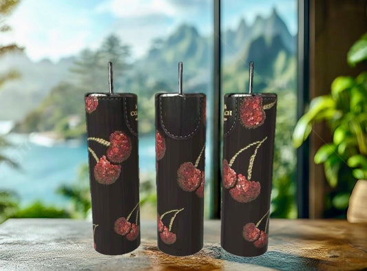 Dark Cherry Sparkle Luxe - 20oz Skinny Tumbler handmade custom gift by Kreative By Design
