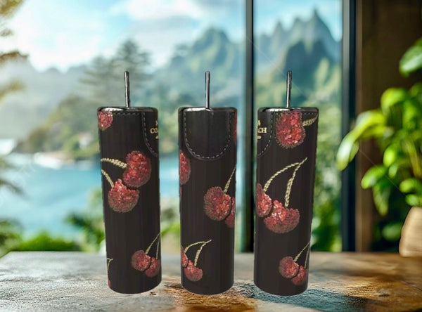 Dark Cherry Sparkle Luxe - 20oz Skinny Tumbler handmade custom gift by Kreative By Design