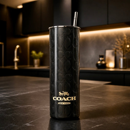 Black Luxury Designer-Inspired 20oz Skinny Tumbler | Monogram Style Travel Cup