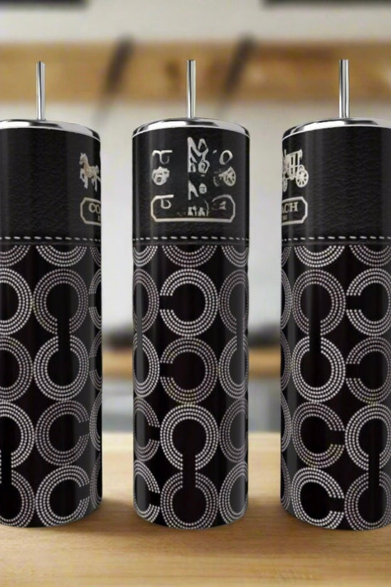Black Luxe Designer Inspired 20oz Skinny Tumbler | Chic Monogram Style Travel Cup
