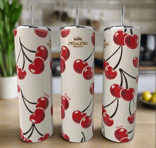 Cherry 20oz Skinny Tumbler handmade custom gift by Kreative By Design