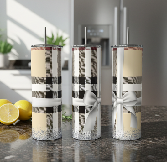 Brown Plaid Bow 20 oz 20 oz Skinny Tumbler