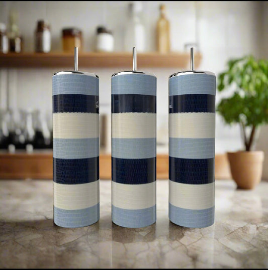 Blue Stripe 20oz Skinny Tumbler handmade custom gift by Kreative By Design