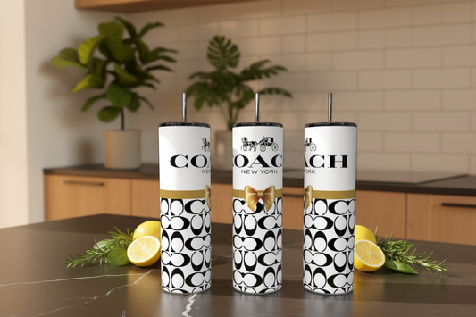 White & Gold 20oz Stainless Steel Tumbler handmade custom gift by Kreative By Design