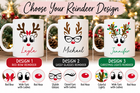 Personalized Christmas Reindeer Mug – Custom Name Holiday Mug