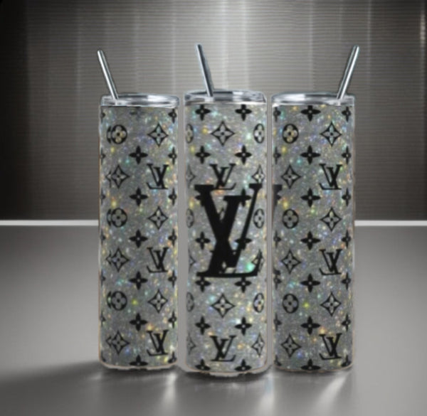Silver Denim Luxe Skinny 20oz Stainless Steel Travel Mug handmade custom gift by Kreative By Design