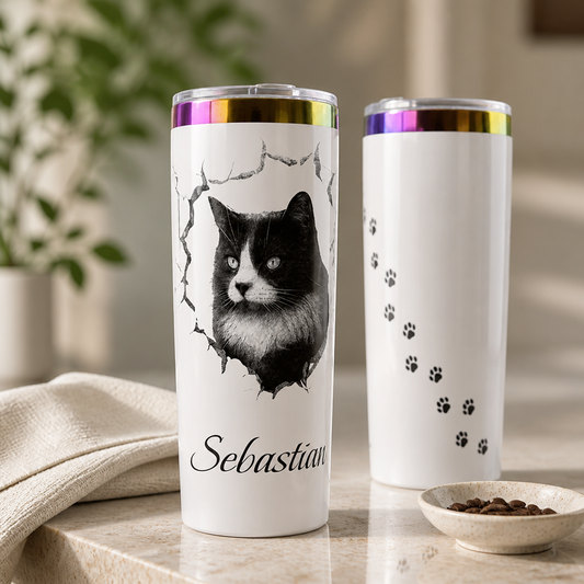Custom Pet Portrait 20 oz Oil Slick Engraved Tumbler