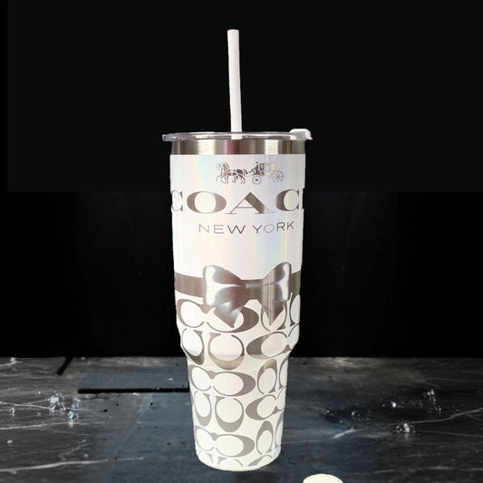 White Monogram Bow 40 oz Engraved Tumbler