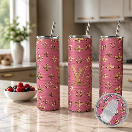 Pink & Gold Texture 20oz Stainless Steel Tumbler handmade custom gift by Kreative By Design