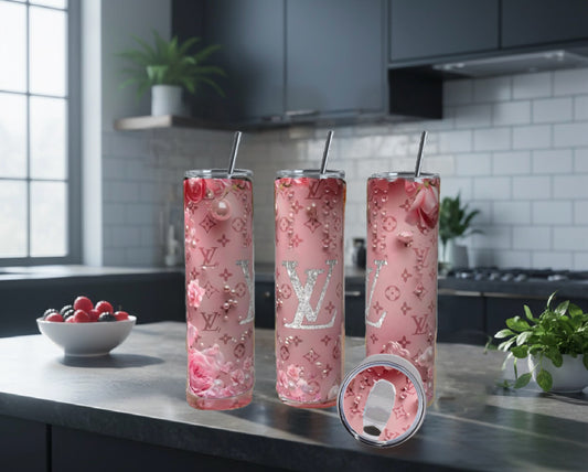 Pink Floral Chic 20 oz Skinny Tumbler With Matching Lid