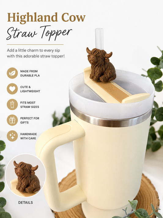 Highland Cow Straw Topper - Tumbler Accessory
