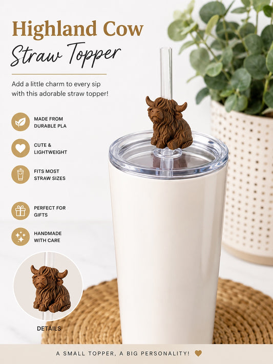 Highland Cow Straw Topper - Tumbler Accessory