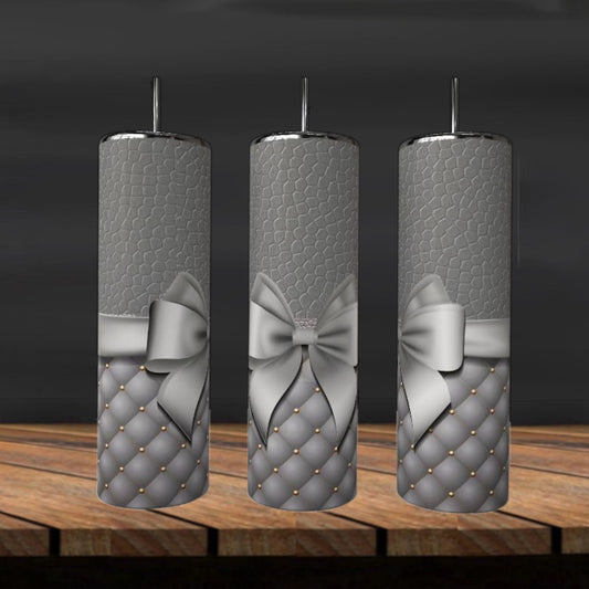 Grey Bow 20oz Skinny Tumbler handmade custom gift by Kreative By Design