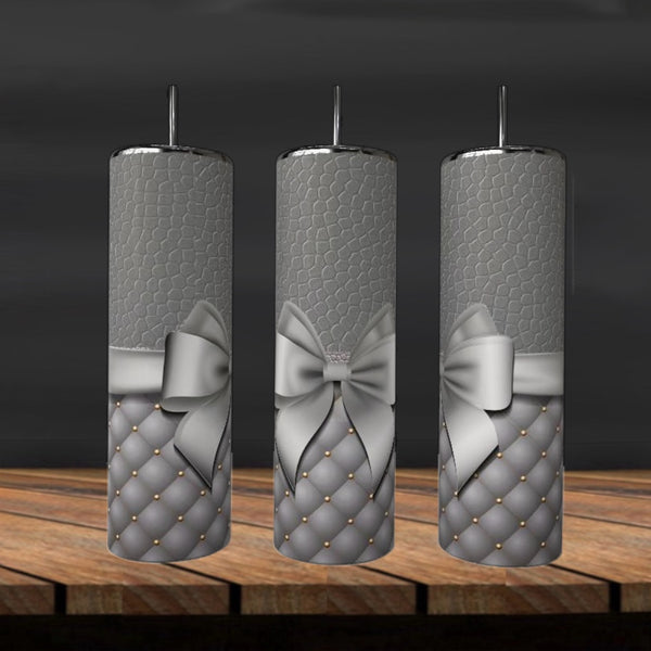 Grey Bow 20oz Skinny Tumbler handmade custom gift by Kreative By Design