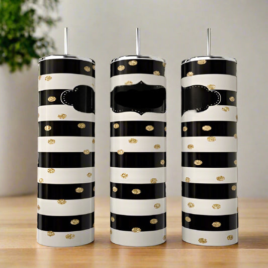 Personalized Striped Gold Sparkle 20oz Skinny Tumbler handmade custom gift by Kreative By Design
