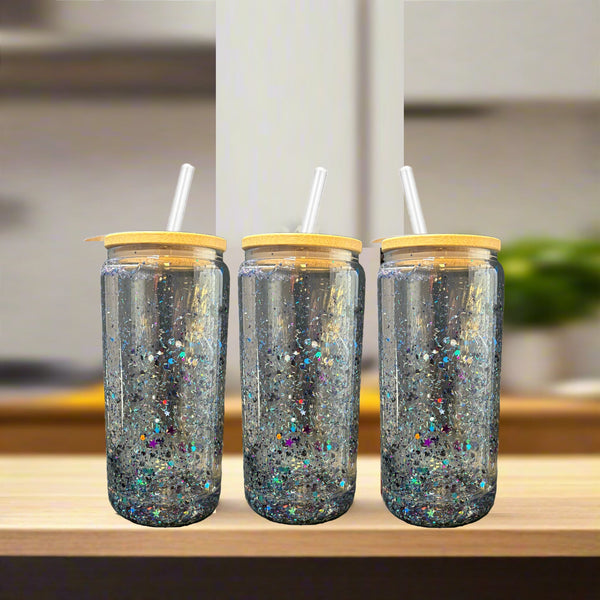 Custom Snow Globe 16 oz Glass Tumbler | Glitter Cold Cup handmade by Kreative by Design