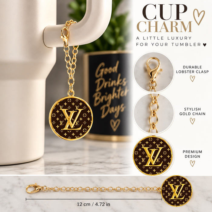 Brown & Gold Designer-Inspired Cup Charm | Tumbler Handle Charm