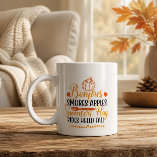 Hello Fall Mug | Bonfires S’mores & Sweater Weather Coffee Mug