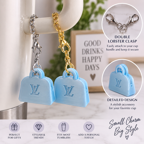 Blue Structured Handbag Cup Charm | Silver| Gold Chain Tumbler Charm
