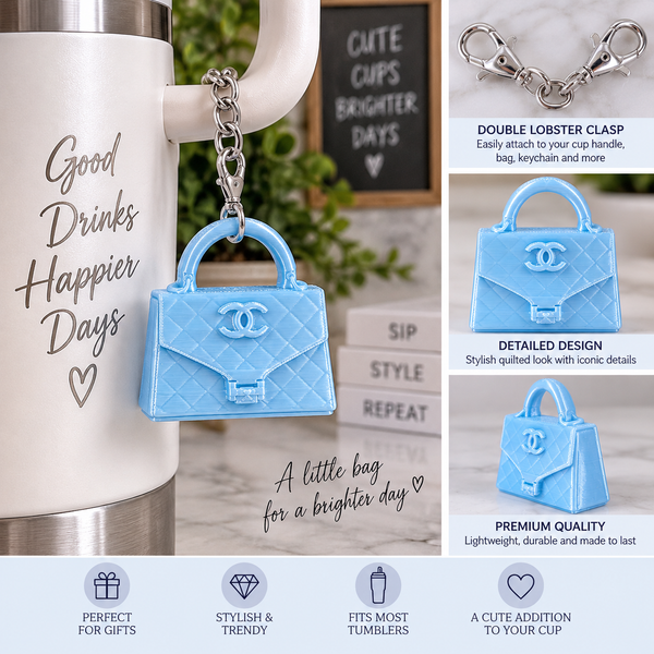 Mini Monogram Fold Over Handbag Cup Charm | Tumbler Accessory