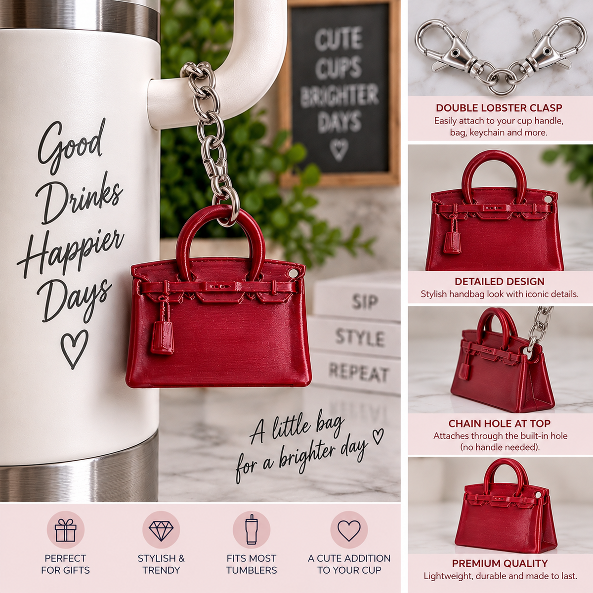 Ruby Red Structured Satchel Cup Charm | Mini Handbag Charm