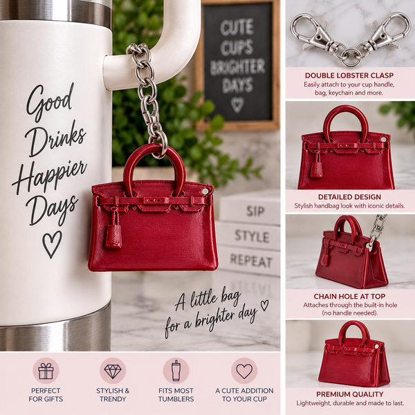 Ruby Red Structured Satchel Cup Charm | Mini Handbag Charm