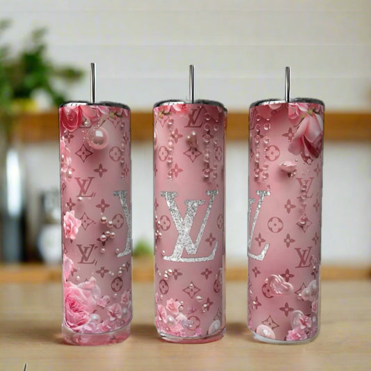 Pink Floral Chic 20 oz Skinny Tumbler With Matching Lid